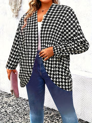 Houndstooth Print Batwing Sleeve Cardigan