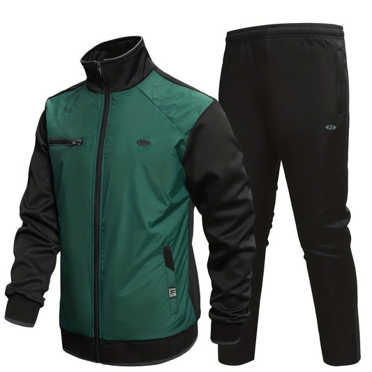 Men's Stand Collar Zip Up Jacket & Stretch Pants Sports Suit