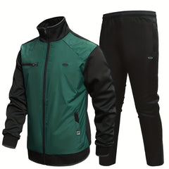 Men's Stand Collar Zip Up Jacket & Stretch Pants Sports Suit