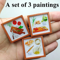 Dollhouse Picture Albums Wooden Frame Paper Paintings Set
