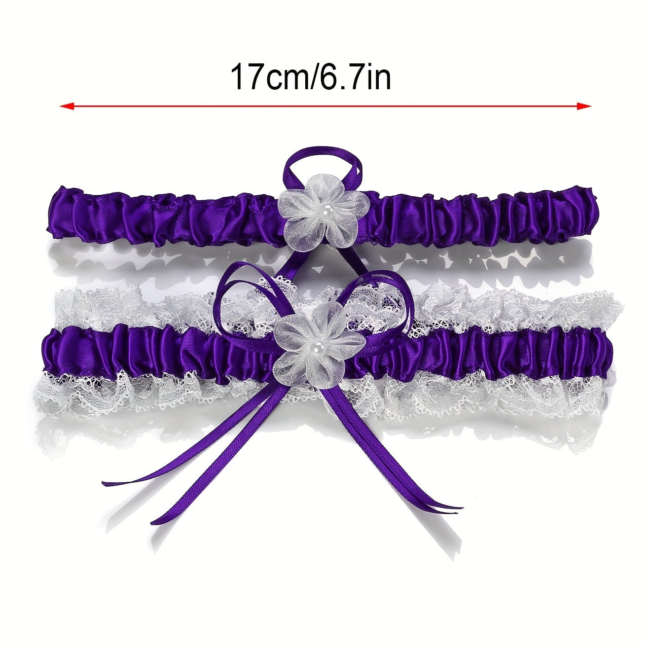 Satin Lace Bridal Garter with Ribbon Bowknot Elastic Straps