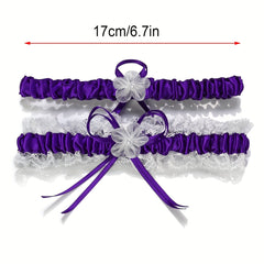 Satin Lace Bridal Garter with Ribbon Bowknot Elastic Straps