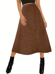High Waist Corduroy Skirt A-Line Midi Skirt for Women