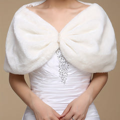 Faux Pearl Wedding Shawl Wrap Bow Shape Bridal Capelet