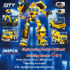 4 IN 1 Engineering Building Blocks Roller Dump Truck Mixer Excavator Model Robot