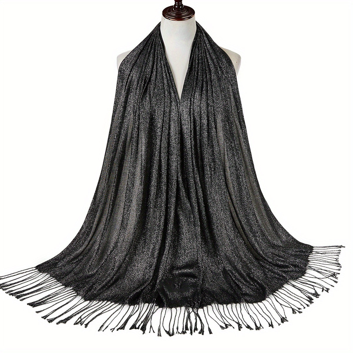 Glitter Tassel Hijab Solid Scarf Turban Plain Shawl