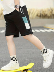 Boys Stripe & Letter Comfortable Creative Shorts Quick Drying Shorts
