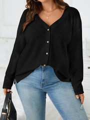 Casual Cardigan Solid Long Sleeve Button Up Waffle Knit Cardigan