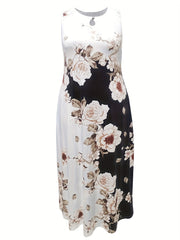 Colorblock Floral Print Maxi Tank Dress