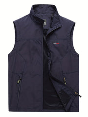Men's Cargo Vest with Zipper Pockets - Outdoor Stand Collar Outwear