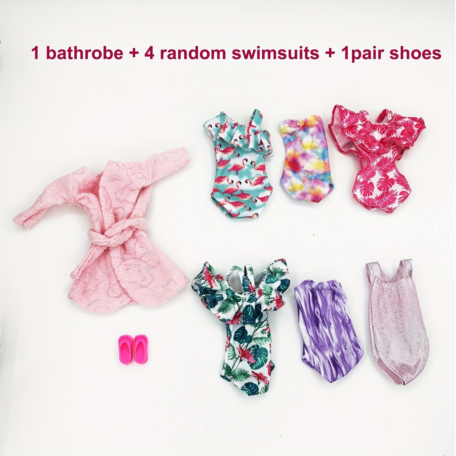 6pcs Doll Clothes Swimsuit Bathrobe Slippers Set Doll Accessories Dress Up Toy