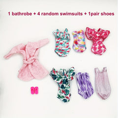 6pcs Doll Clothes Swimsuit Bathrobe Slippers Set Doll Accessories Dress Up Toy