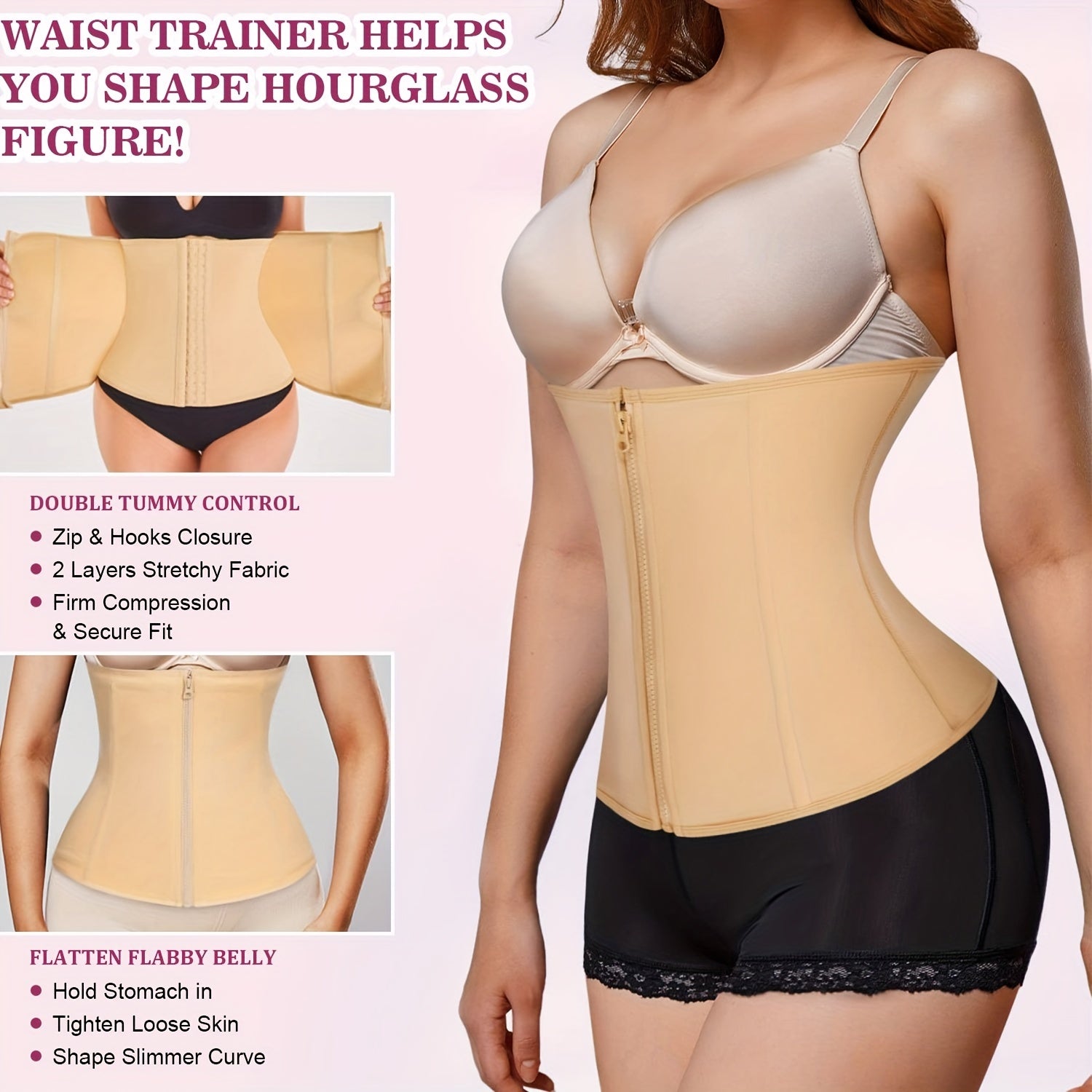 Tummy Control Waist Trainer Zipper Slimmer Belly Belt Underwear