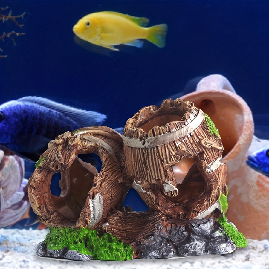 Resin Broken Barrel Aquarium Decoration Fish Tank Ornament