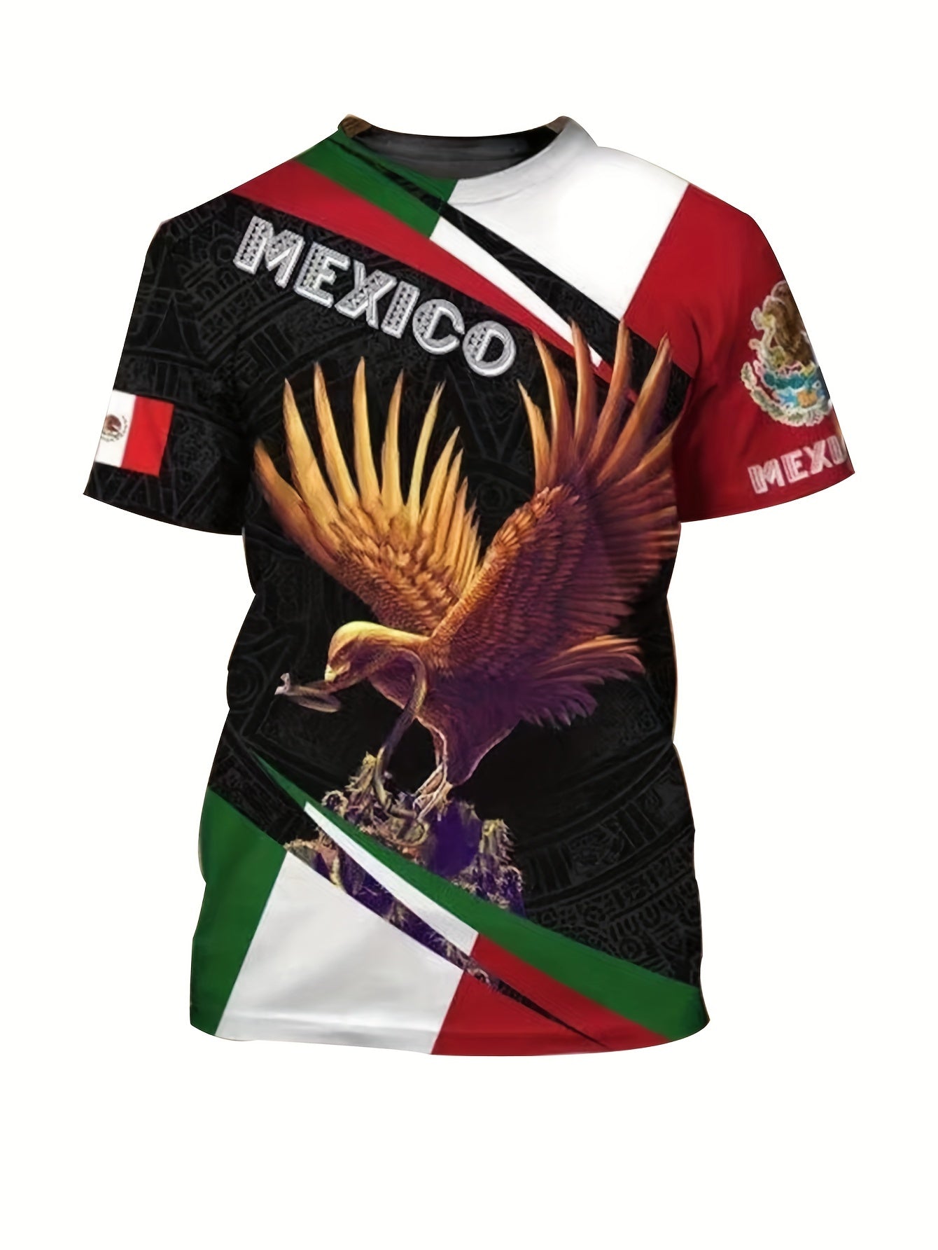 Eagle Block Print Men's Short Sleeve T-Shirt Graphic Tee Summer Clothes