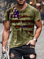 Men's Vintage Style Printed Sports T-shirt Round Neck Tee Shirt