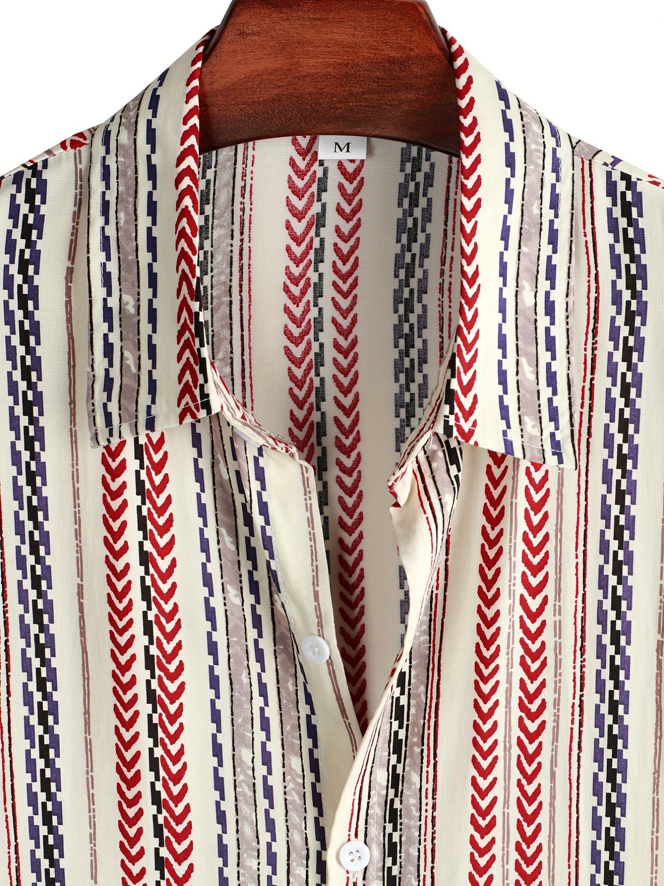Men's Vintage Lapel Shirt Button Up Short Sleeve with Stripes & Graphics
