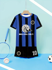 Girls Striped Letter & Number Print 2pcs Jersey Tee & Shorts Set