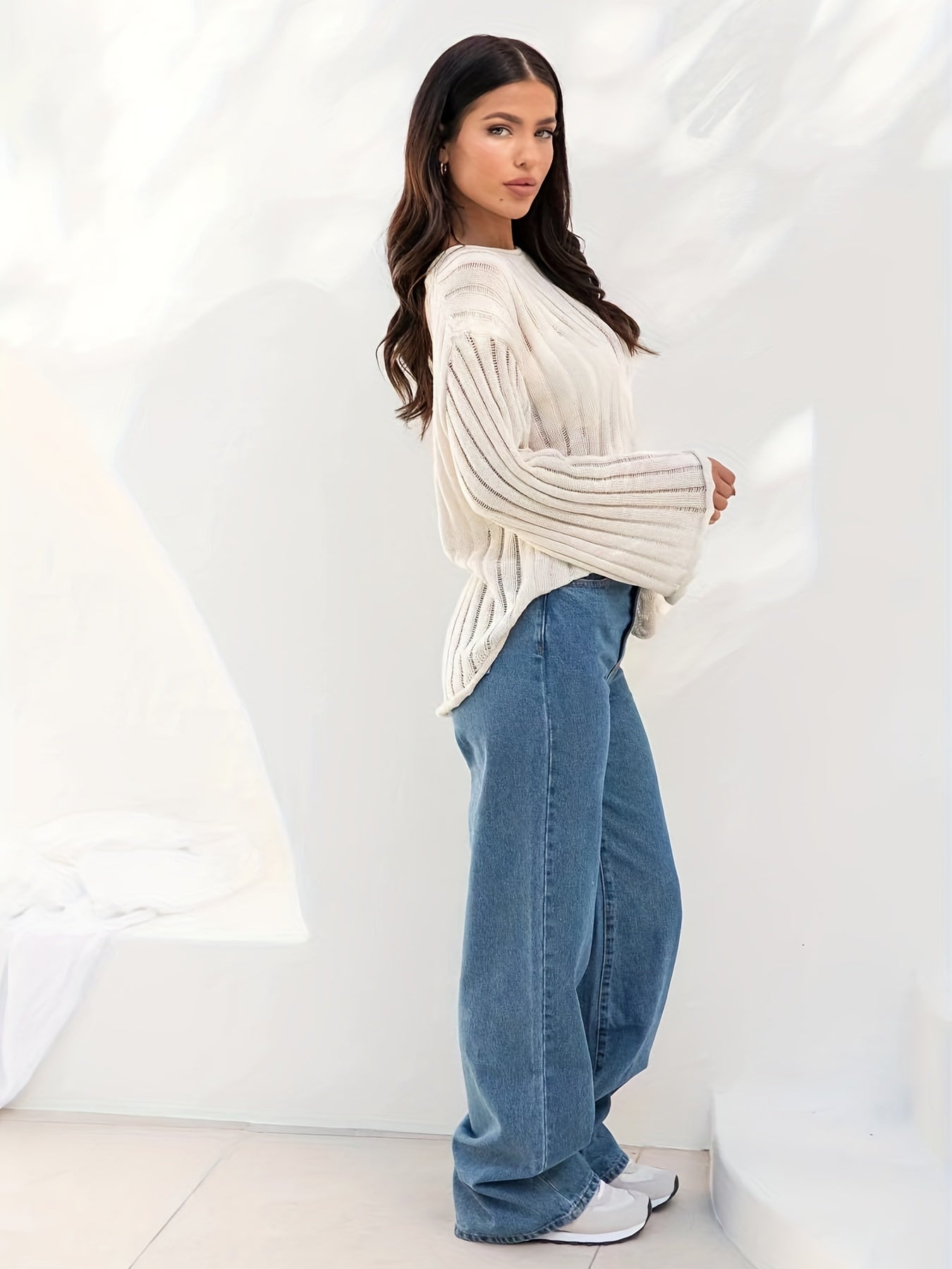 Solid Long Sleeve Round Neck Sweater