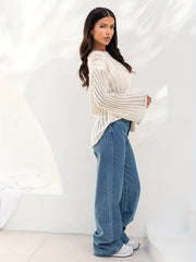 Solid Long Sleeve Round Neck Sweater
