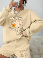 Women's Halloween Graphic Print Sweatshirt & Shorts Set