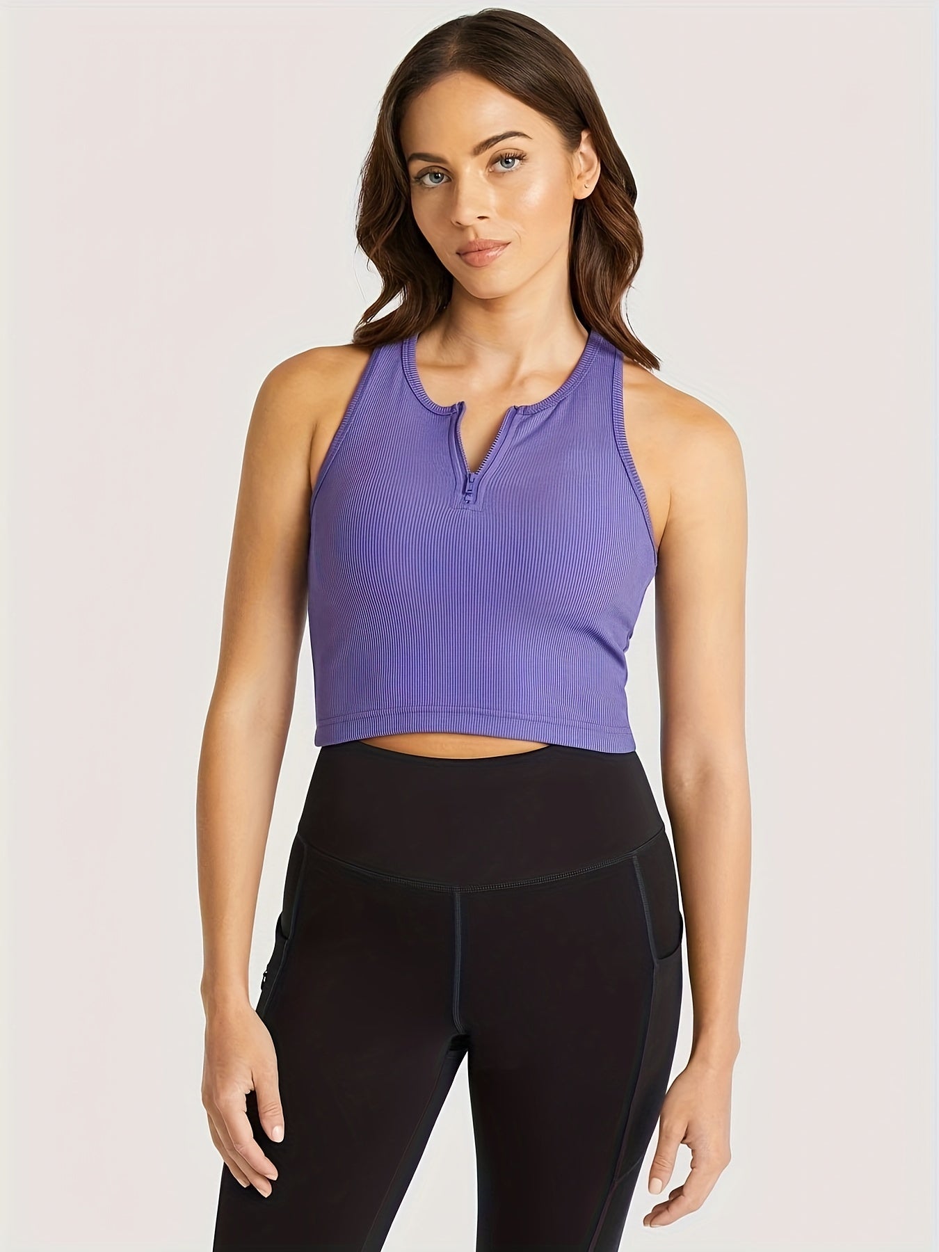 High Stretch Racerback Tank Top with Zipper, Sleeveless Activewear
