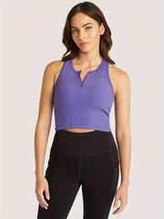 High Stretch Racerback Tank Top with Zipper, Sleeveless Activewear