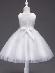 Girls Sleeveless Puffy Princess Dress Flowers Embroidery Tulle Tutu Dress