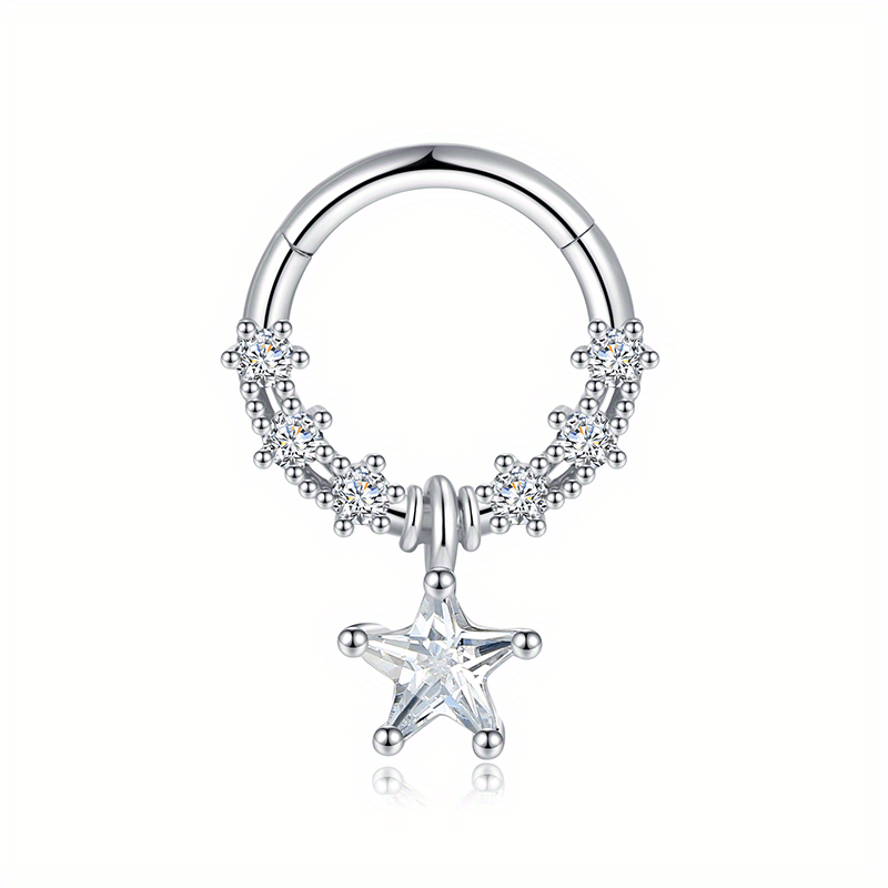 Zircon Inlaid Septum Nose Ring Body Piercing Jewelry