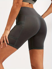 High Waist Yoga Shorts With Pocket Quick Dry Tight Stretch Fitness Shorts