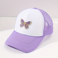 Butterfly Embroidery Half Mesh Baseball Cap