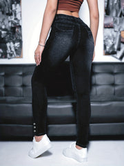 High Rise Skinny Jeans High Stretch Slash Pocket Denim Pants