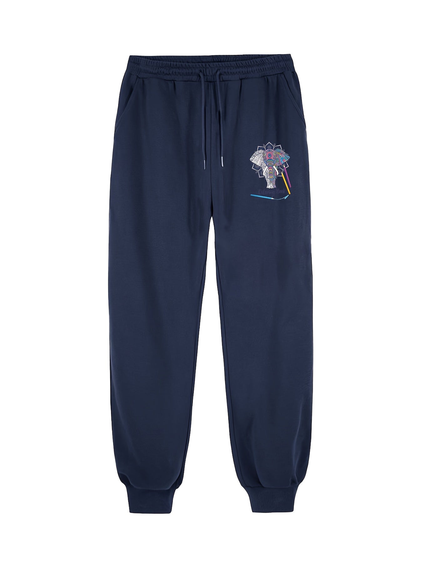 Elephant Pattern Joggers Men's Casual Stretch Waist Drawstring Sports Pants