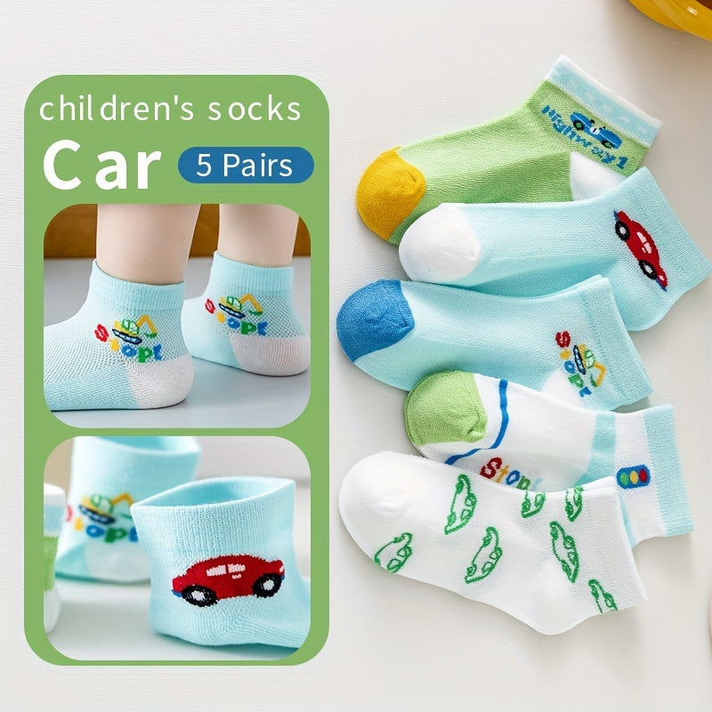 5Pairs Children's Cartoon Car Ankle Socks For Four Seasons