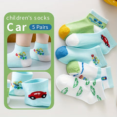 5Pairs Children's Cartoon Car Ankle Socks For Four Seasons