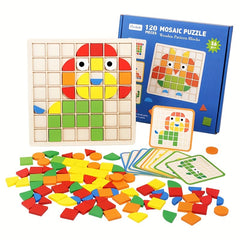 120pc Wooden 3D Mosaic Puzzle Kids Brain Teaser Building Blocks Learning Toy
