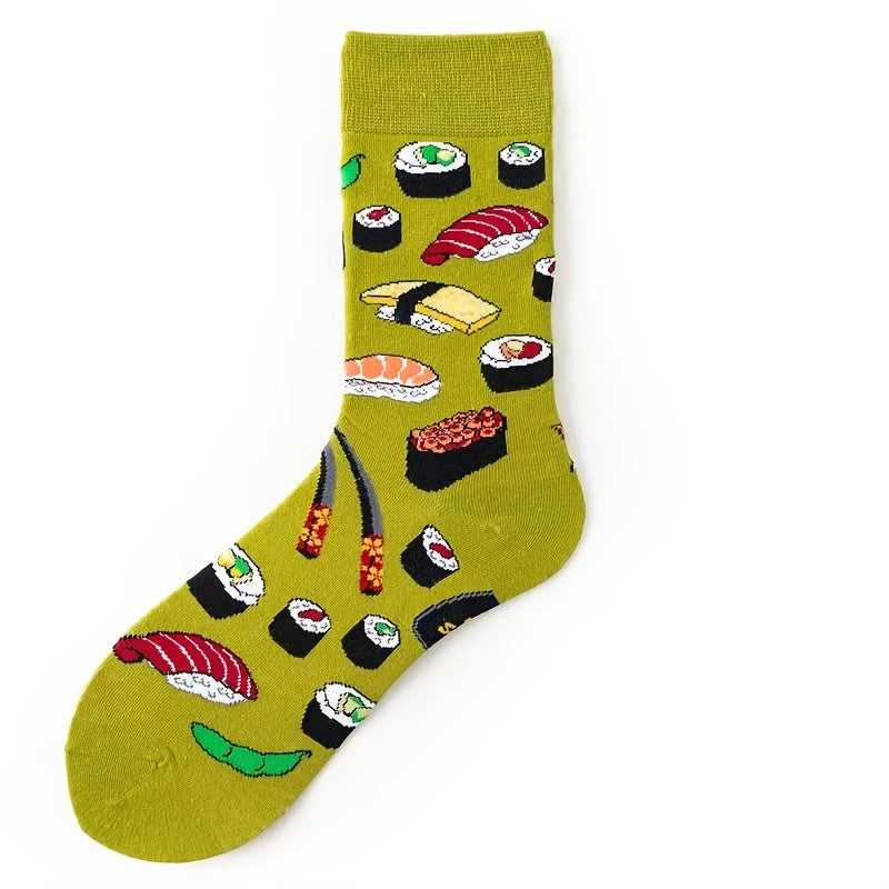 Sushi Pattern Crew Socks Lightweight & Comfy Mid tube Socks Women's Stockings
