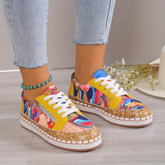 Women's Tribal Print Sneakers Low Top Lace Up Shoes