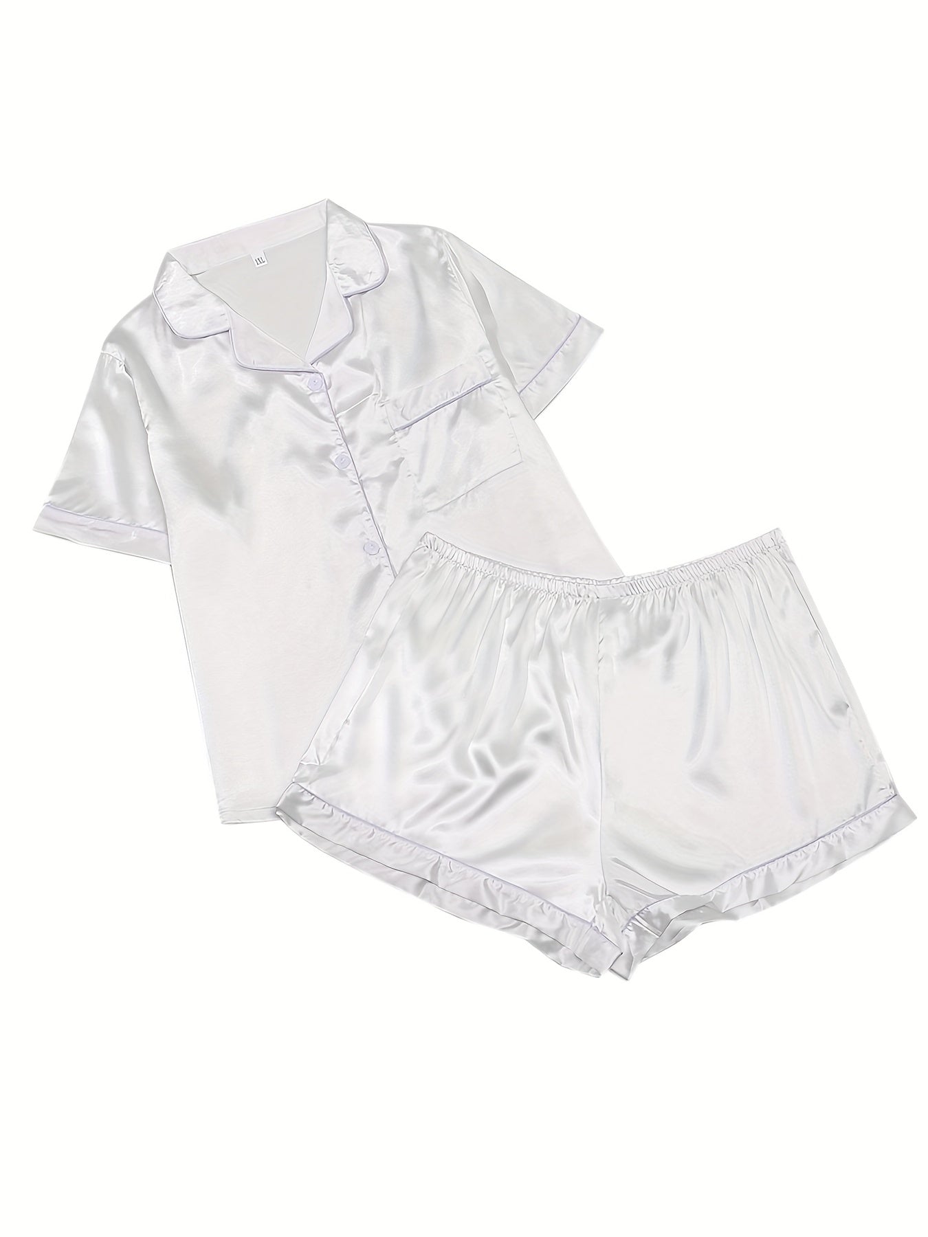Pajama Set Satin Short Sleeve Shirt & Shorts Home Wear Two Piece