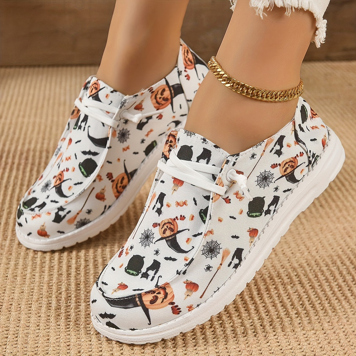 Halloween Pumpkin Print Lightweight Skate Shoes