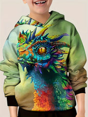 3D Lizard Shark Print Hoodie For Kids Casual Pullover Hooded Long Sleeve Top
