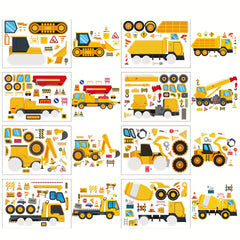16pcs Construction Vehicle Puzzle Stickers Excavator Crane Mixer Truck Stickers
