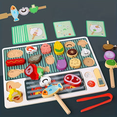 Wooden BBQ Grill Kitchen Play Toy Kids' Food Cognition Role Play Fun