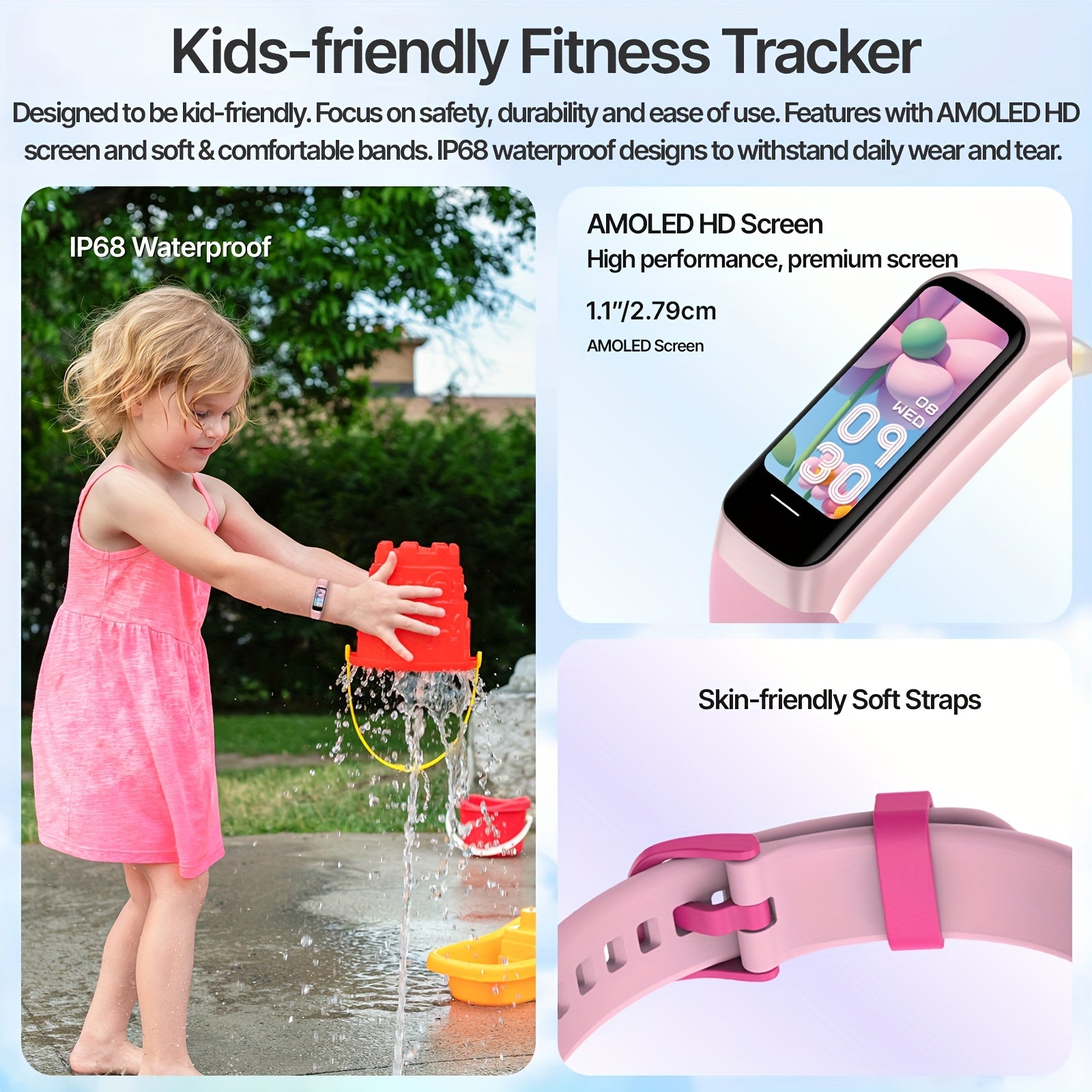 YOYOFIT Girls Smart Watch Magnetic Charging AMOLED Display 12 Sports Modes