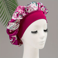 Flower Print Satin Bonnet Silk Hair Bonnet Lightweight Elastic Soft Sleep Cap