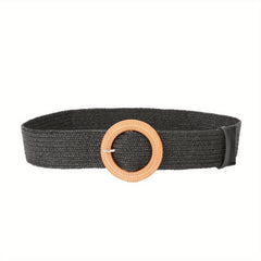 Women's Straw Stretch Waist Belt Square Buckle Boho Beach Dress Belts