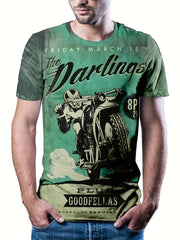 Motorcyclist Print T shirt Men's Casual Street Style Round Neck Tee Shirt