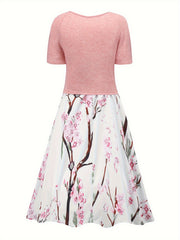 Plus Solid Long Sleeve Top & Floral Print Cami Dress Outfit Set