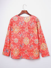 Floral Print V Neck Sweatshirt Long Sleeve Casual Top