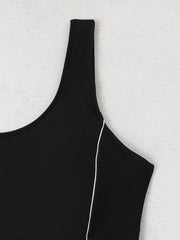 Sexy Swimsuit Women's Plus Line Print Scoop Neck One Piece